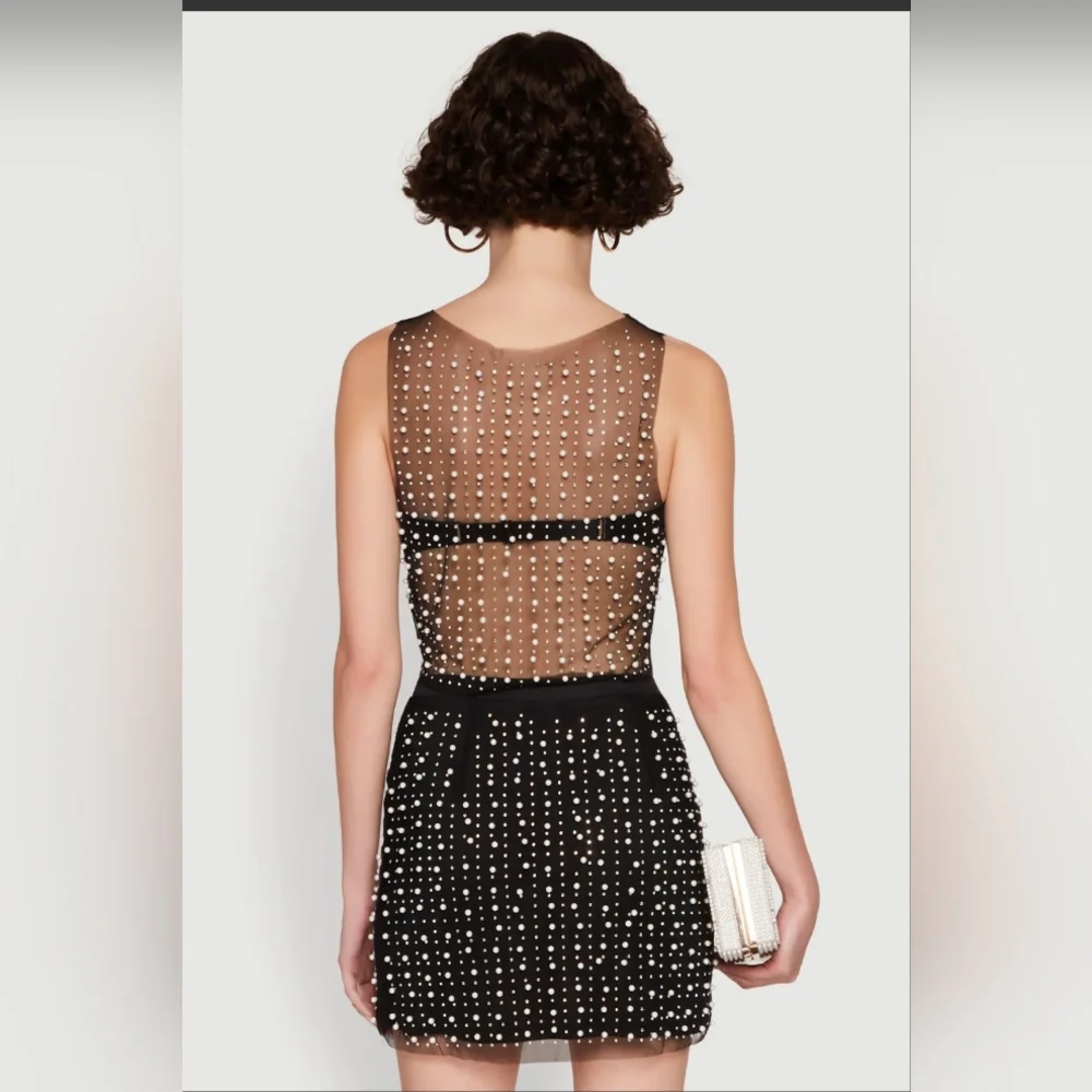 Embellished Sheer Black Crop Top - Picture 2 of 5